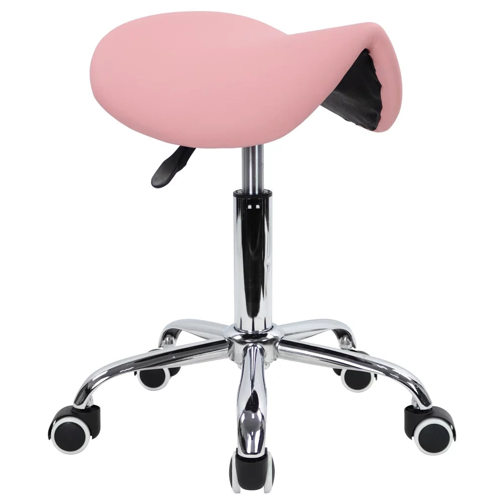 Pink PU Leather Adjustable Rolling Saddle Stool N4178