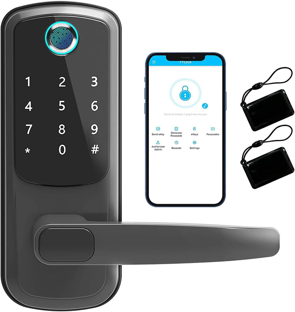 Keyless Entry Door Lock with Keypads, Fingerprint, Reversible Handle, Black, Pack of 2 Z64872