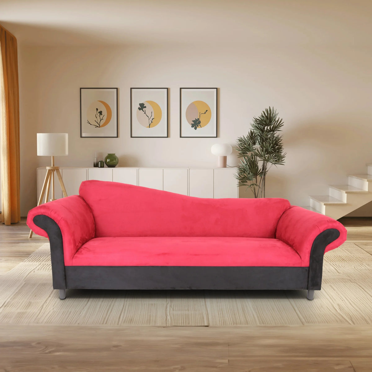 Red and Black Velvet Sofa with Solid Wood Frame R9111