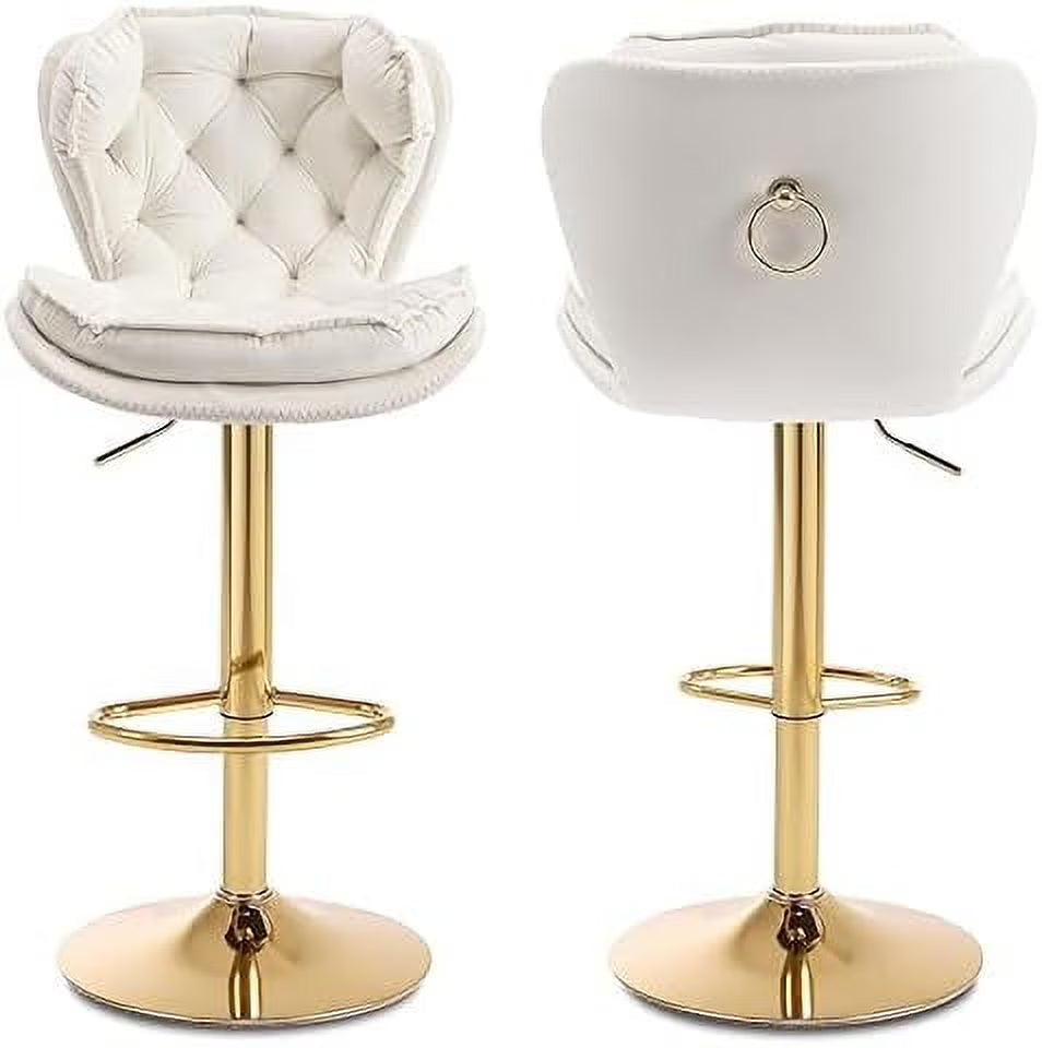 Cream Velvet Adjustable Counter Height Barstools Set of 2 P1774