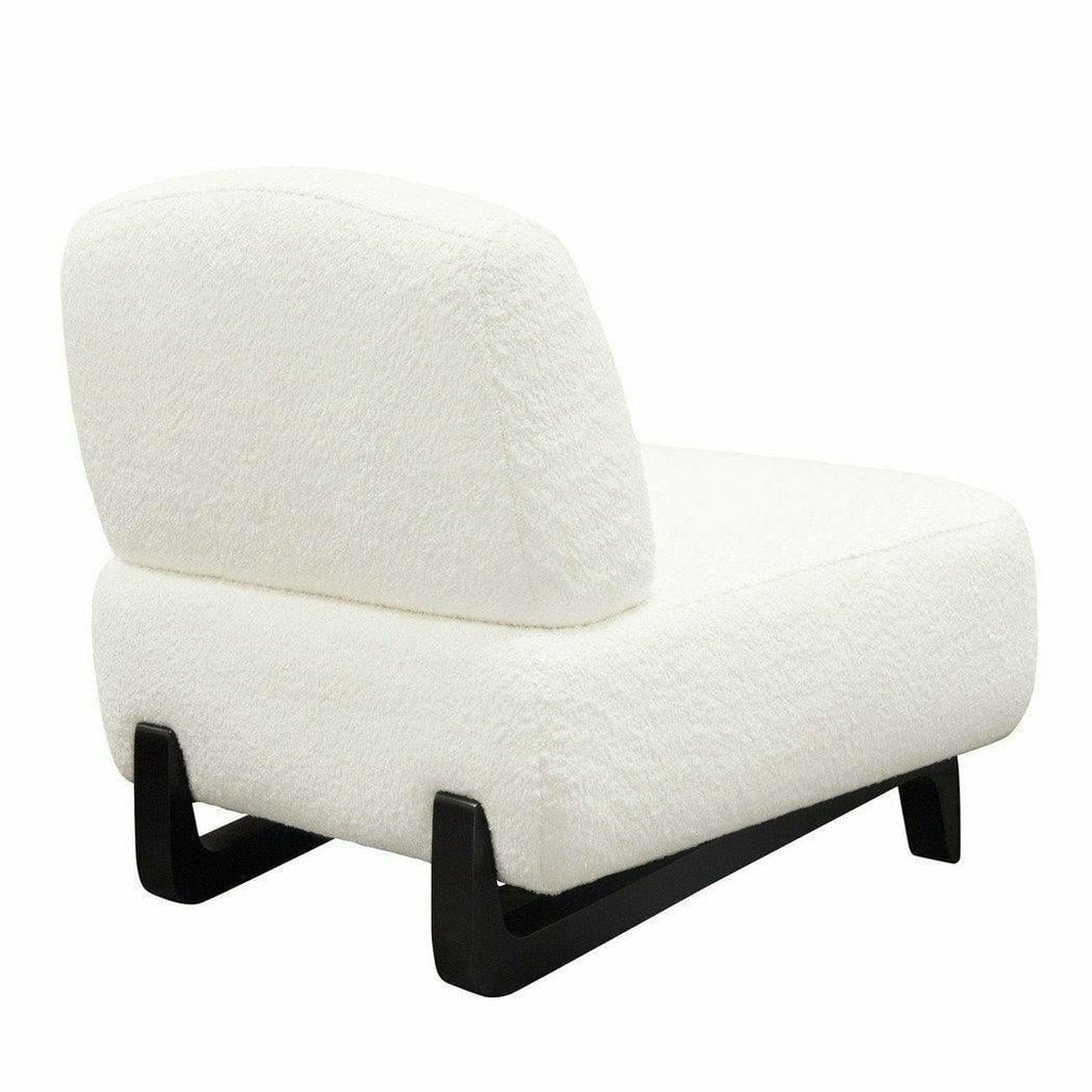 Faux White Shearling Armless Chair with Black Wood Leg Base F5437