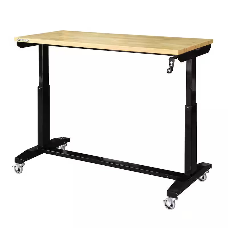 Black Adjustable Height Solid Wood Top Workbench Table Q30523