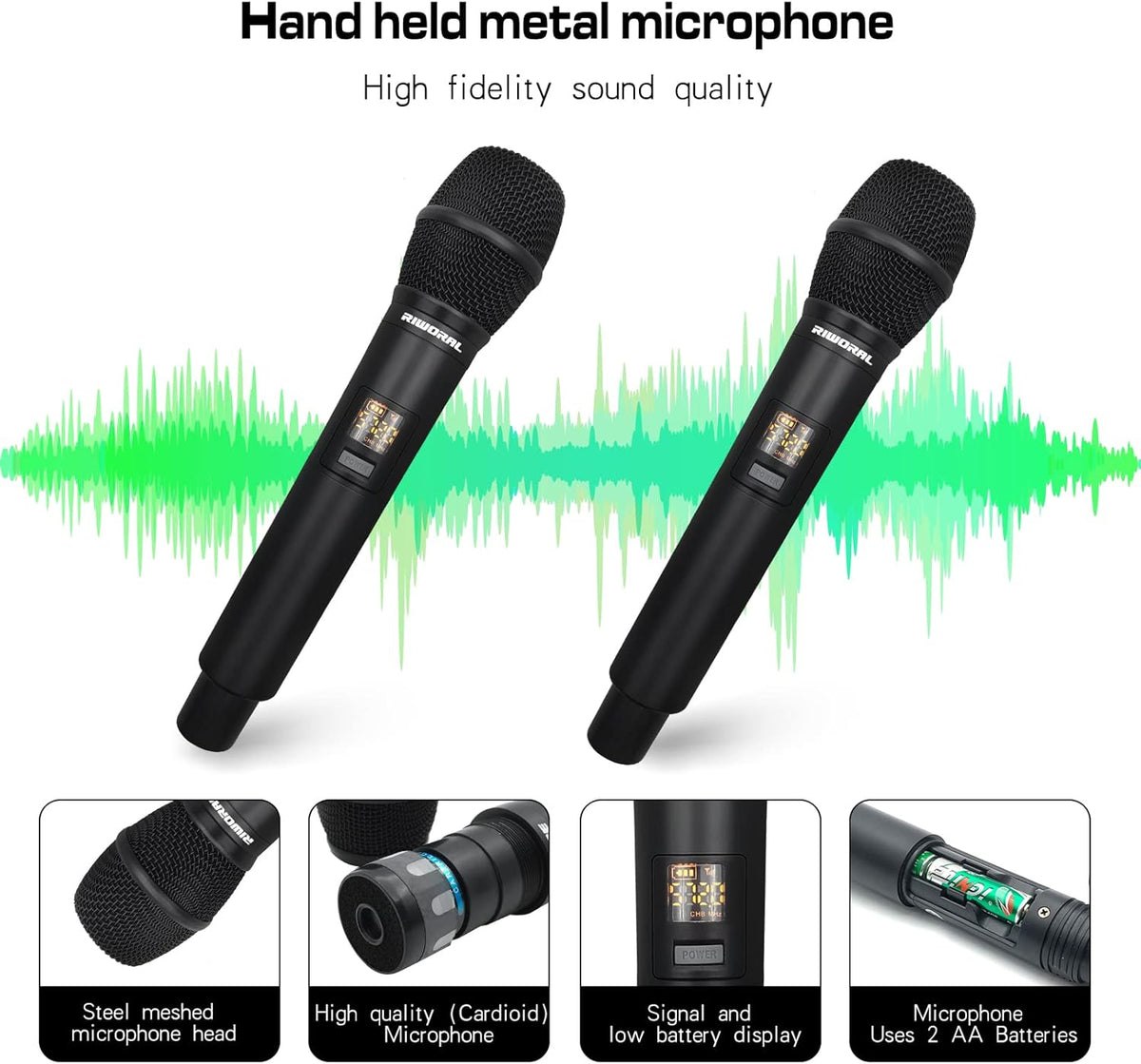 Wireless Microphone System with Dual UHF Cordless Handheld Dynamic Mic K312