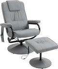Gray Faux Leather Massaging Recliner Chair and Ottoman Set M6296