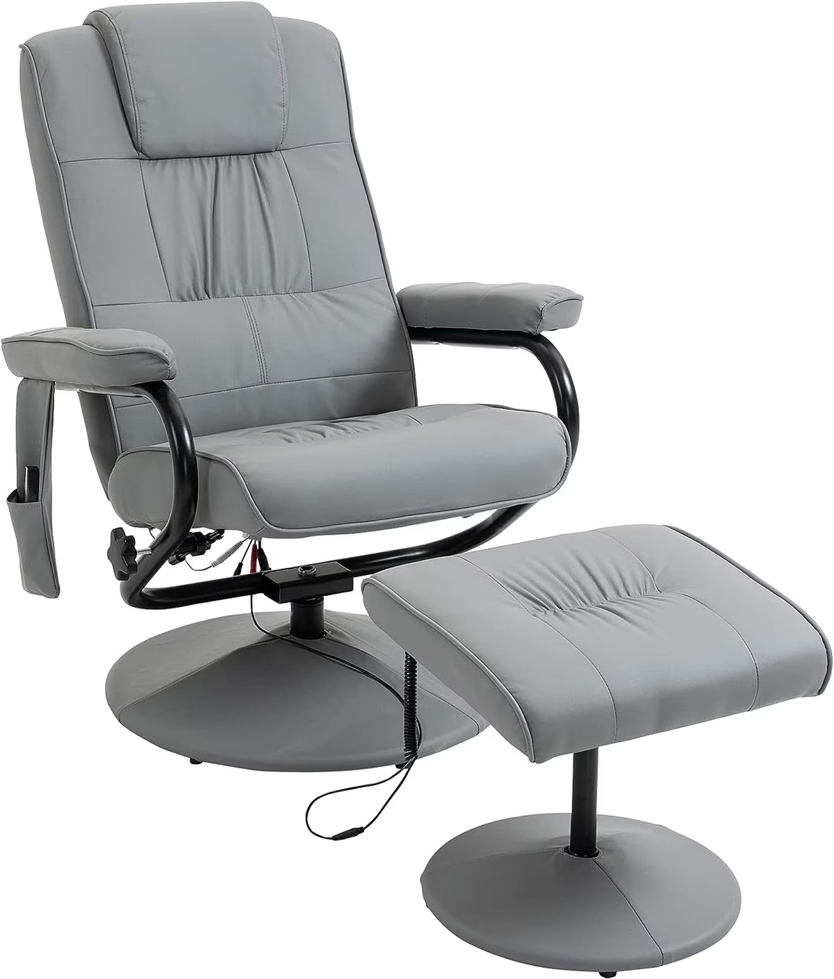Gray Faux Leather Massaging Recliner Chair and Ottoman Set M6296