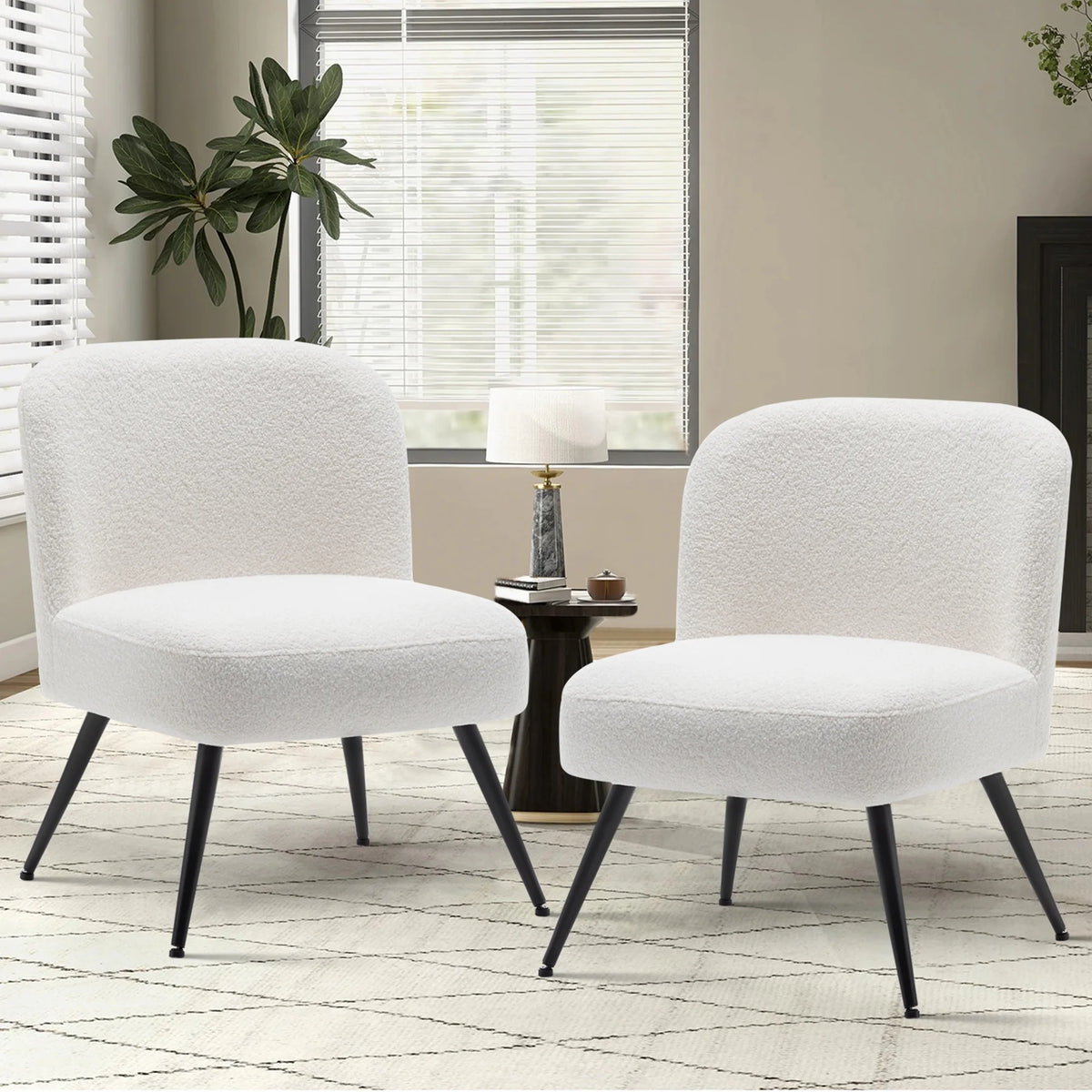 White Faux Leather Accent Chairs Set of 2 with Metal Legs K712
