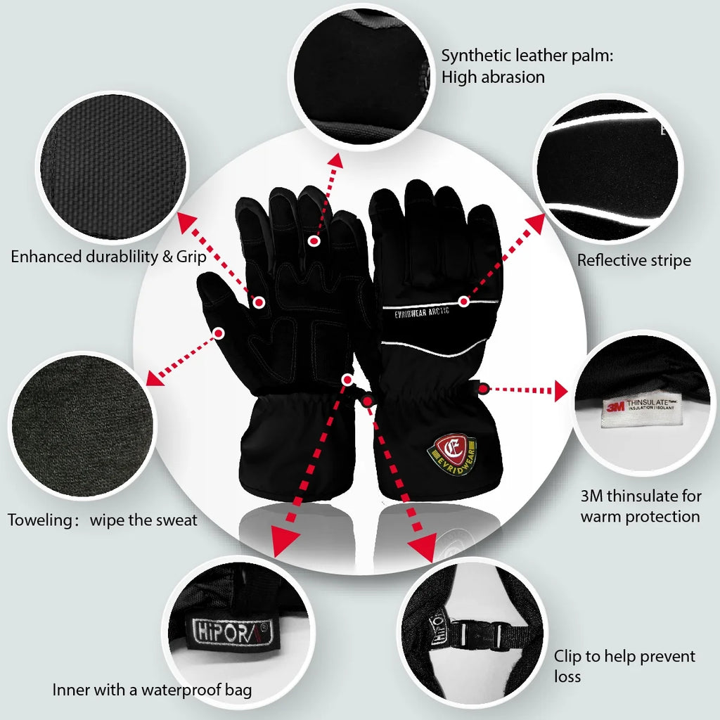 Waterproof Ski Gloves, 3M Thinsulate Winter Gloves (M, Black) W108