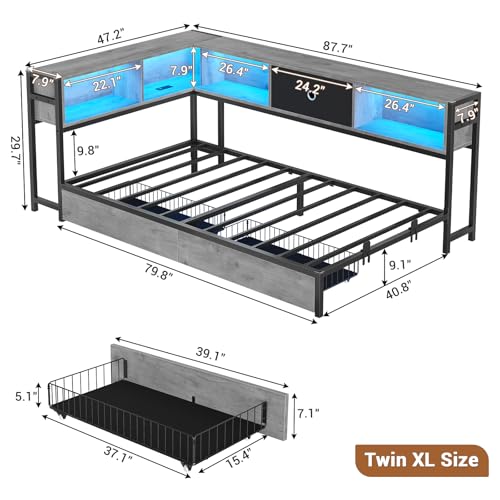 Black & Gray Twin Size Corner Bed Frame with Storage G786755