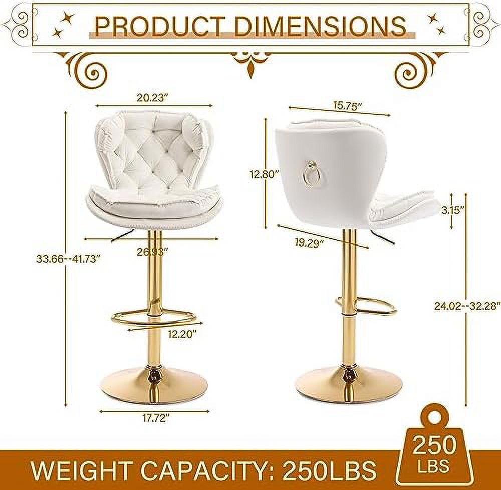 Cream Velvet Adjustable Counter Height Barstools Set of 2 P1774