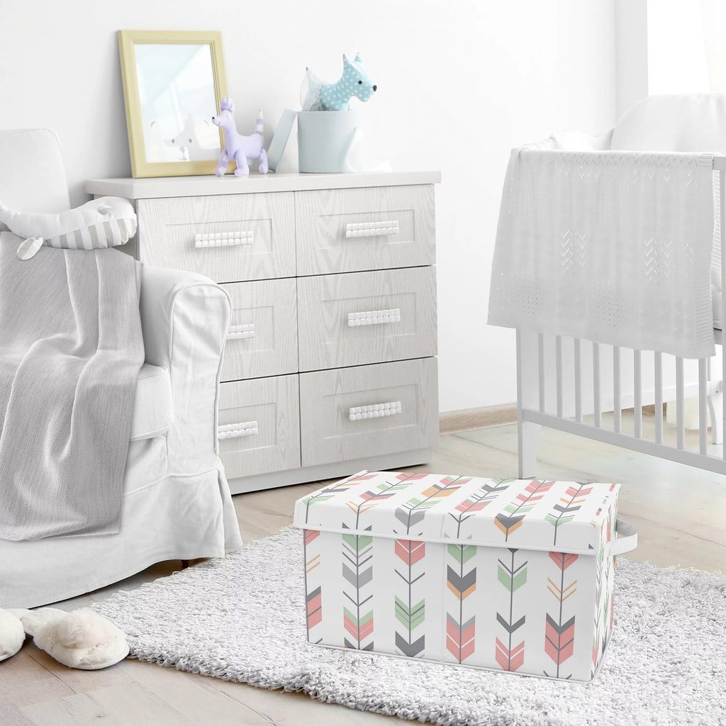 Grey Coral and Mint Storage Fabric Toy Box R8053