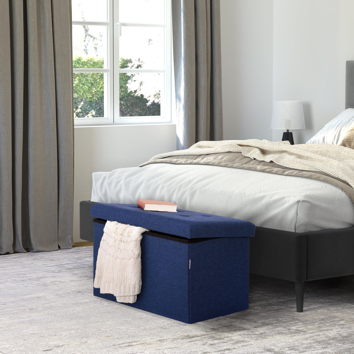 Cushioned Fabric Storage Ottoman Bench R358201