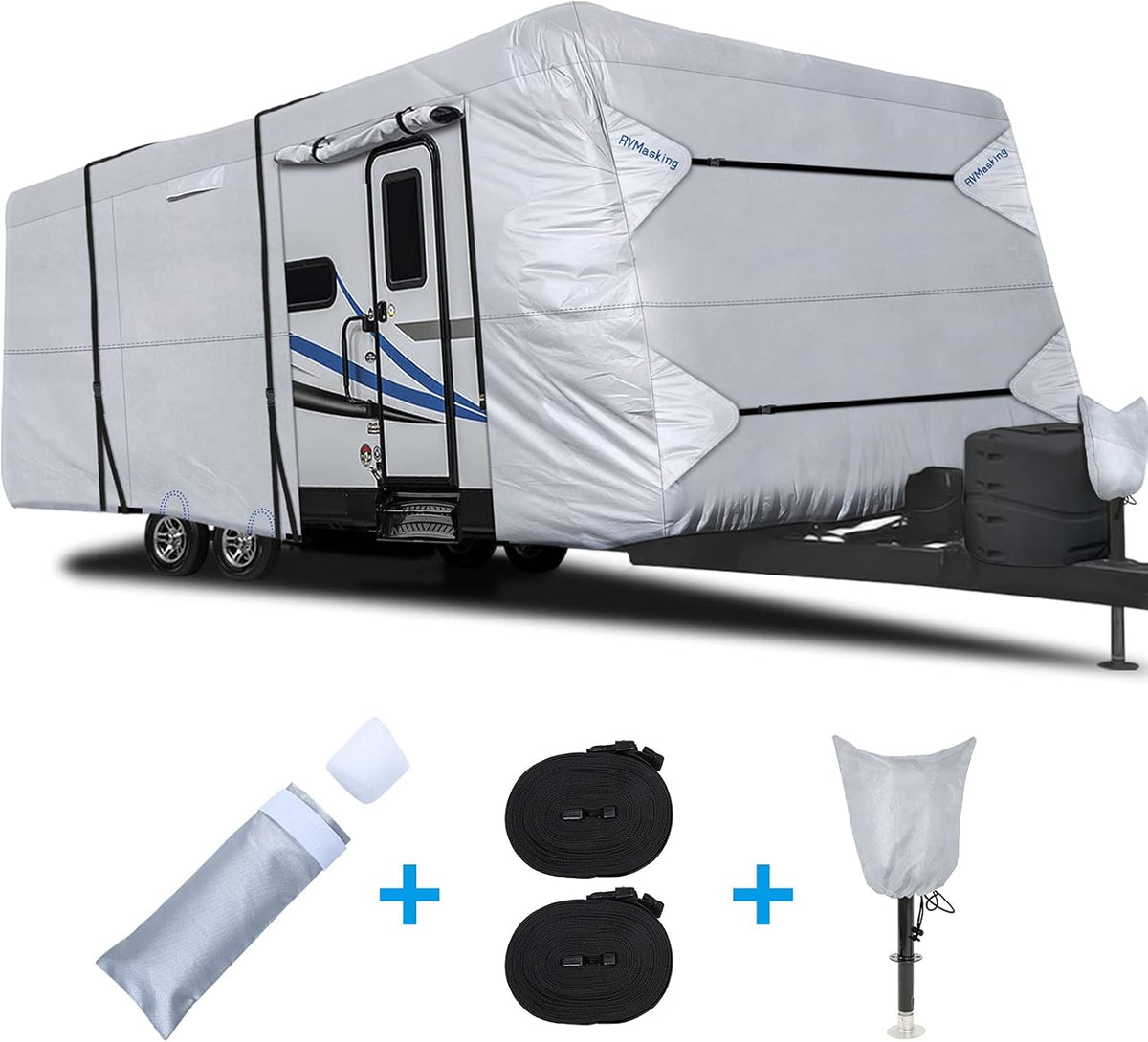 Rip-Stop RV Cover Fits 20'1" - 22' Long Motorhome, Waterproof Camper Cover with Gutter Covers G524
