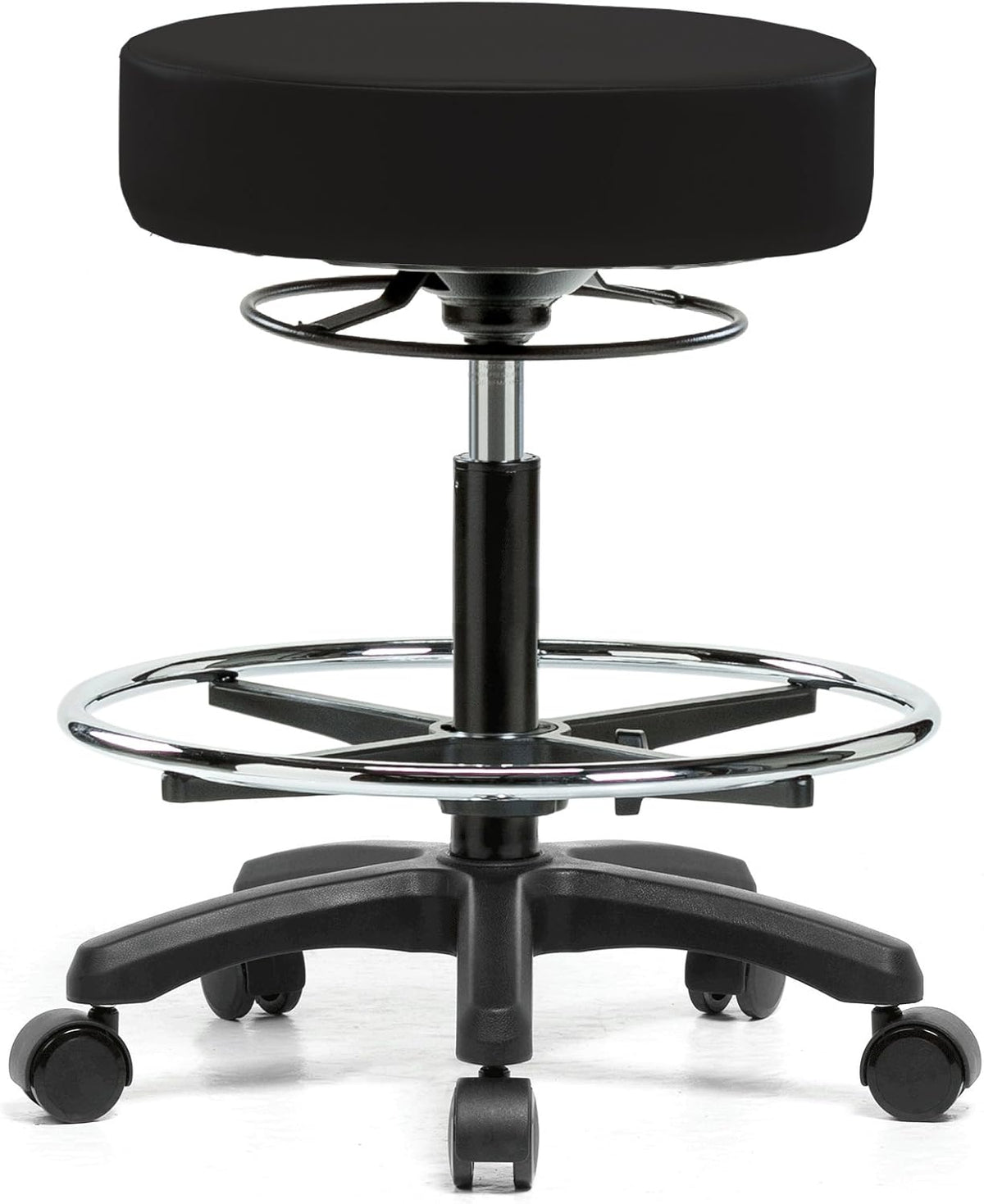 Rolling Height Adjustable Stool with Footring (Black Vinyl) T554