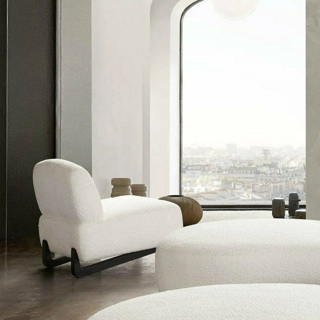Faux White Shearling Armless Chair with Black Wood Leg Base F5437