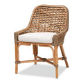 Natural Brown Woven Rattan Dining Side Chair With Cushion R816214
