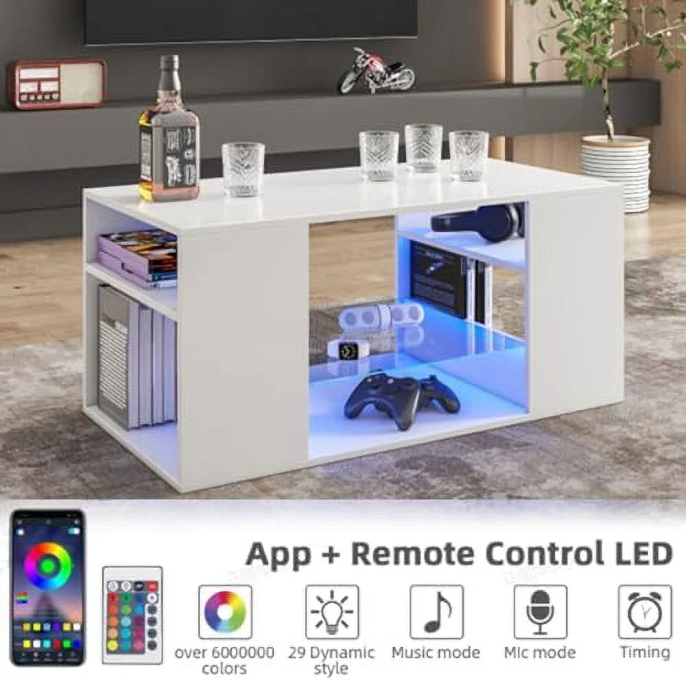 LED Coffee Table with 3 Tiers High Gloss White I82320