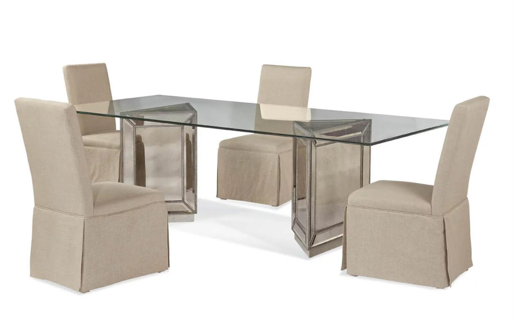 Wood Double Pedestal Dining Table with Glass Top Z486933