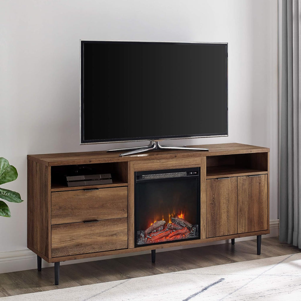 60 Inch Slate Grey Wood TV Stand with Cabinet Doors and Drawers O61765