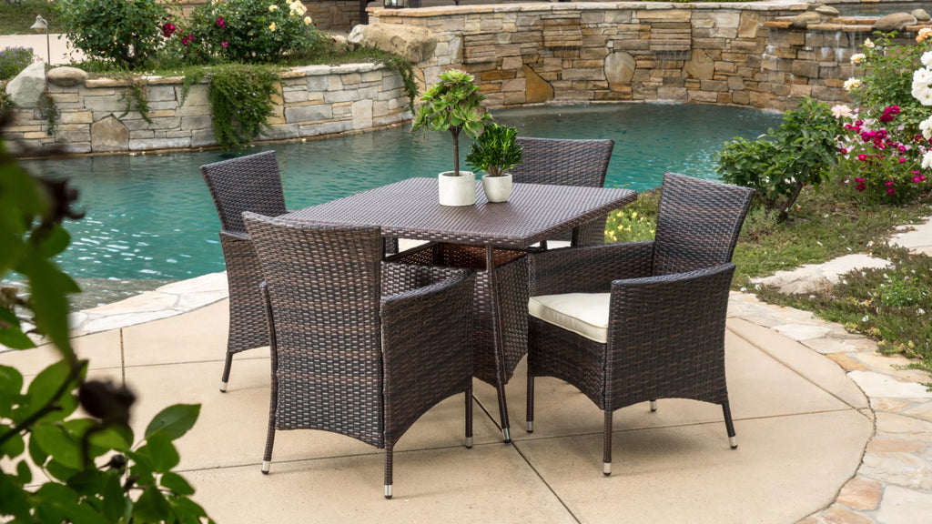 Outdoor Wicker 5 Piece Dining Set with Cushion J11162