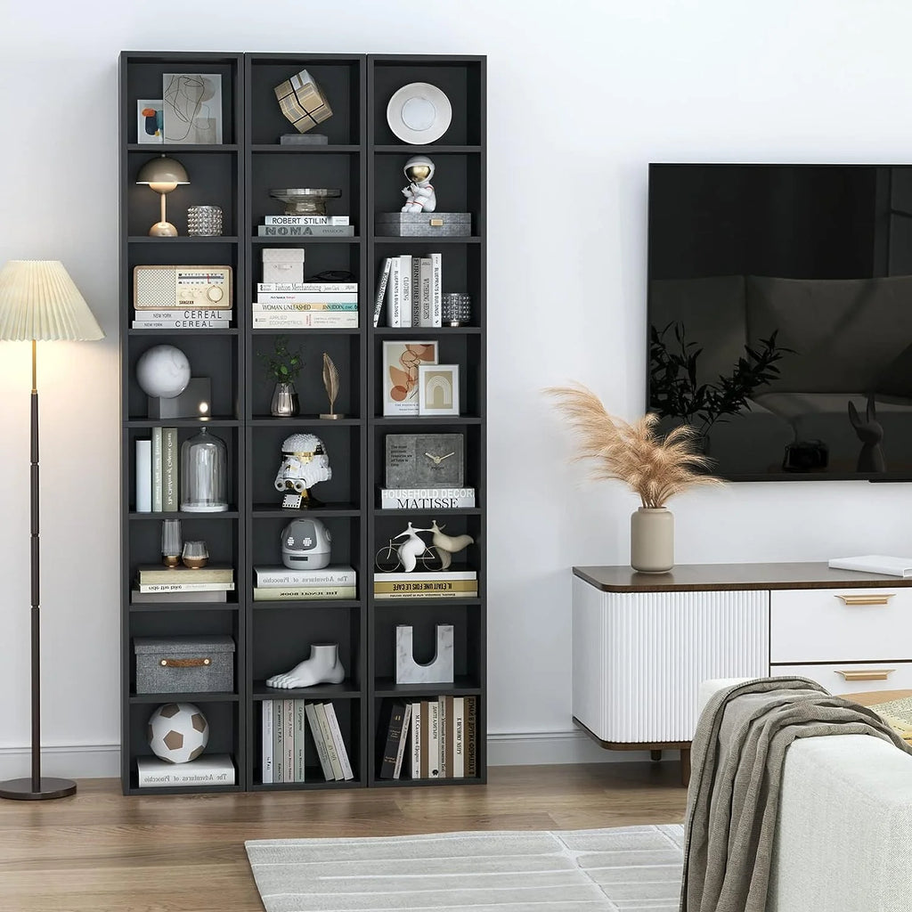 8-Tier Tall Narrow Media Storage Cabinet with Adjustable Shelves, Black I3937