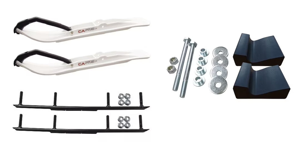White XT Snowmobile Skis with 6" Round Bars Complete Kit T5396