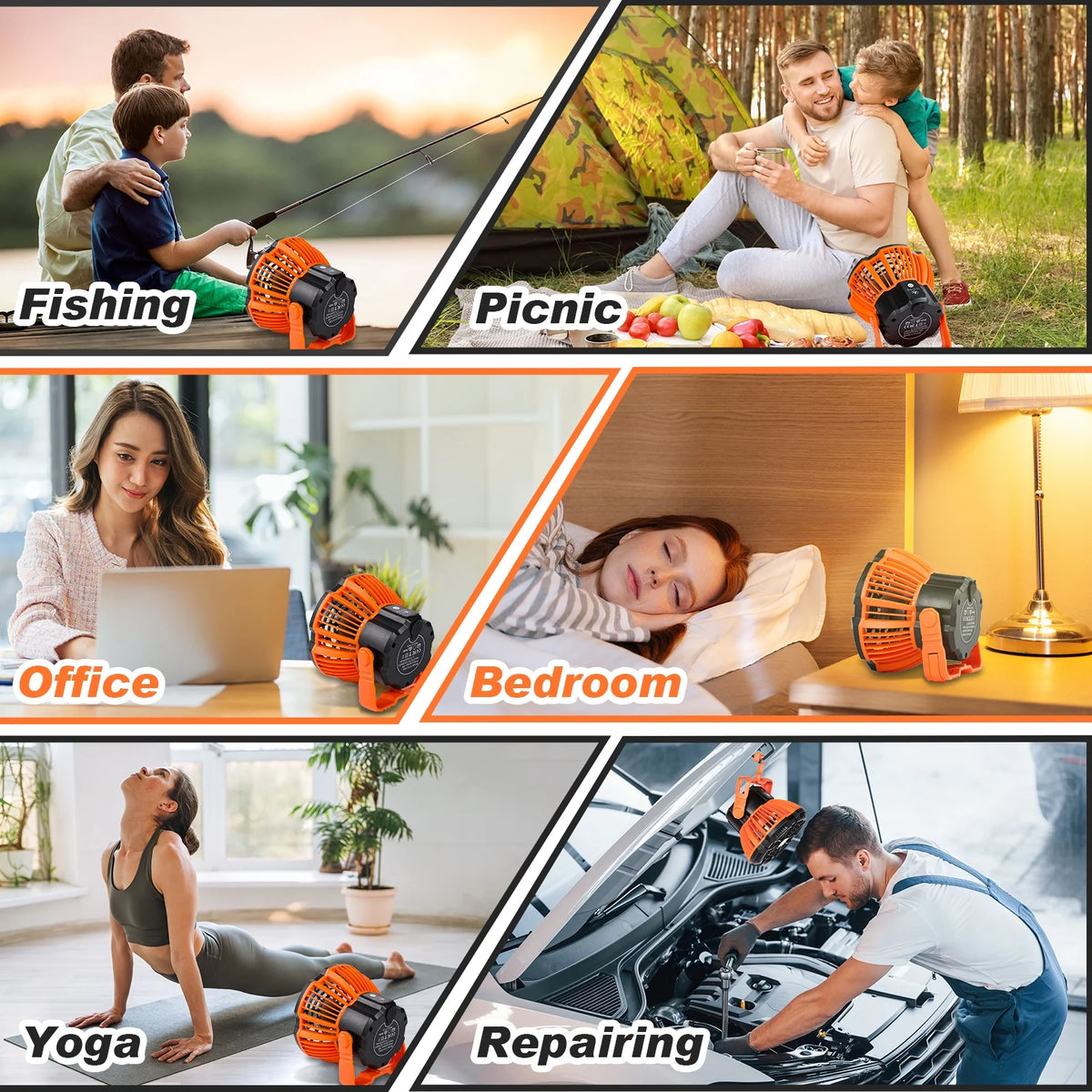 Rechargeable Camping Fan and LED Lantern with 270° Rotation and Built-In Hook P63136
