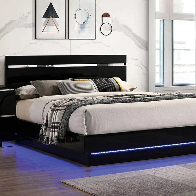 Black Solid Wood 3pcs Bedroom Set Q615
