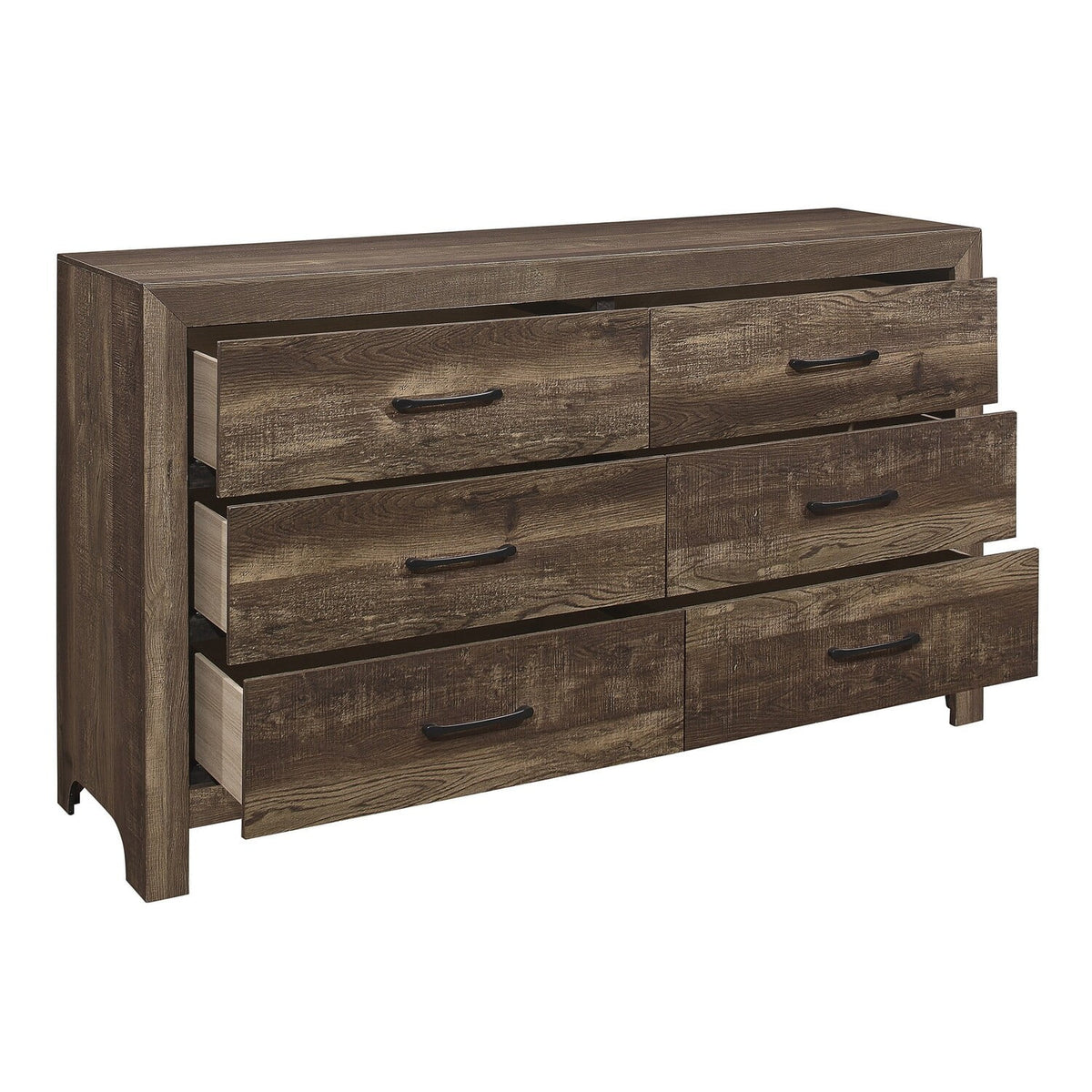 6 Drawer Rustic Wooden Double Dresser with Block Legs L80406