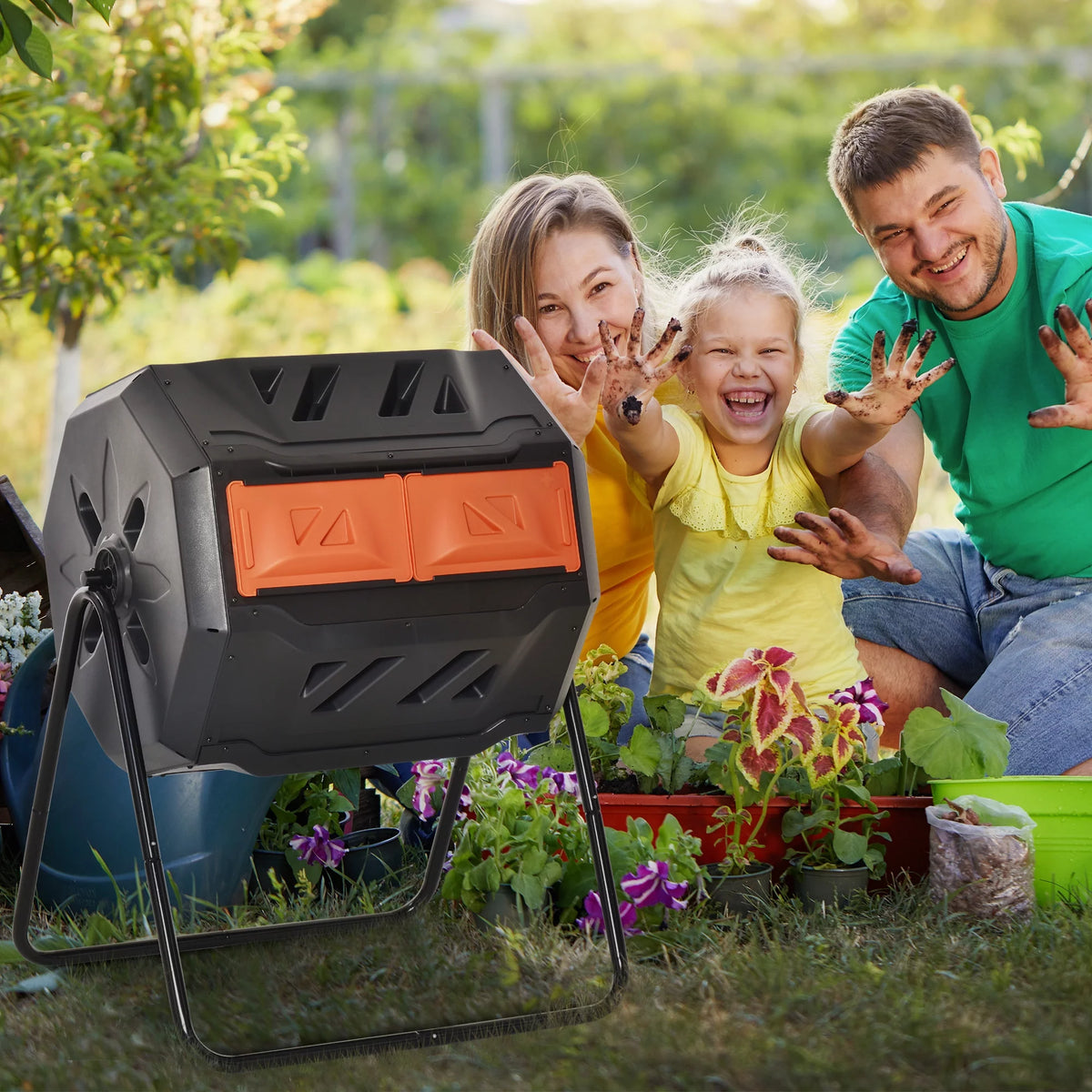 Outdoor Tumbling Compost Bin with Dual Chamber W618