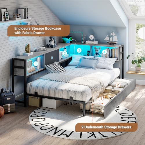 Black & Gray Twin Size Corner Bed Frame with Storage G786755