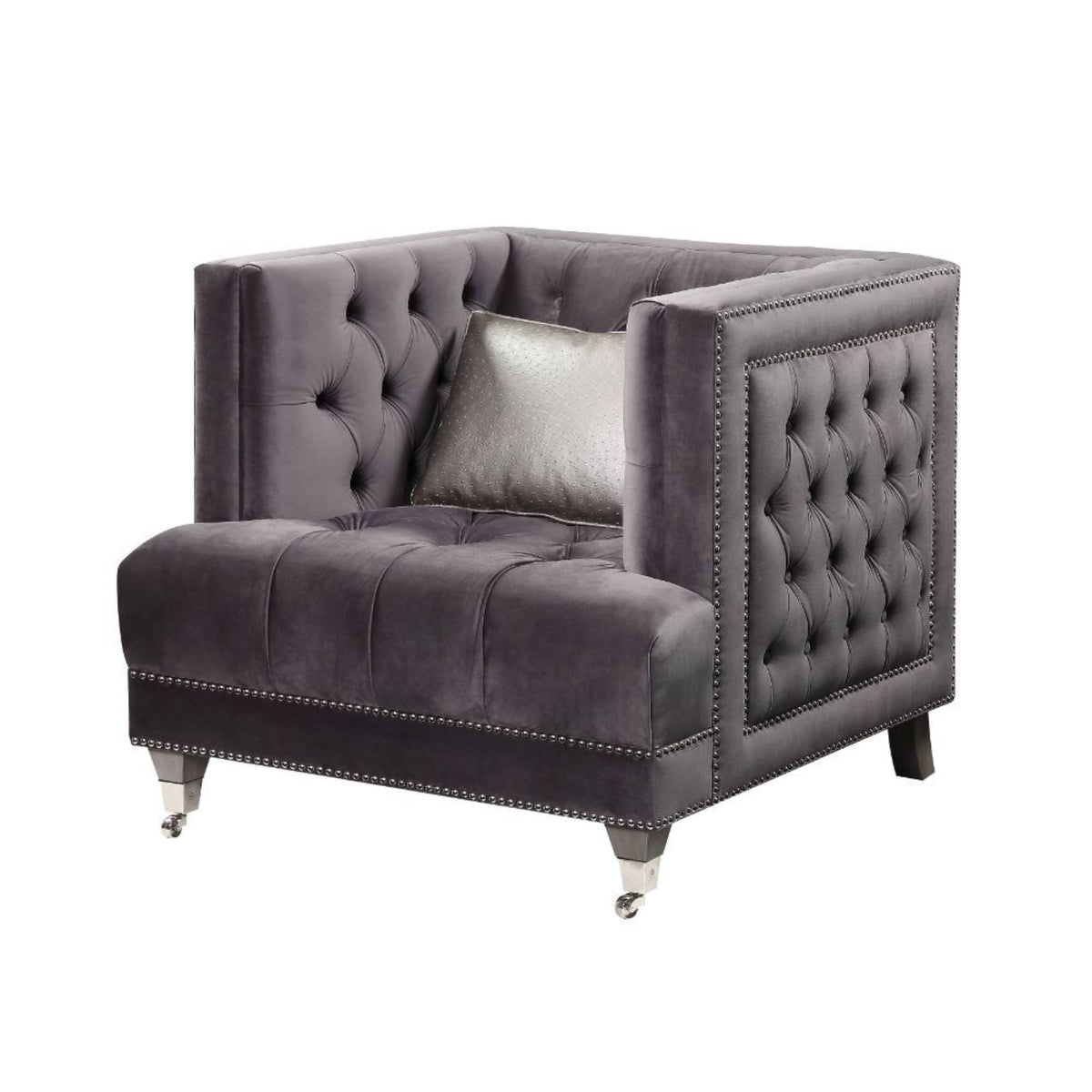 Gray Velvet Chair with Pillow C95128